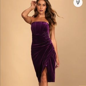 Lulus Dark Purple Velvet Strapless Tulip Dress